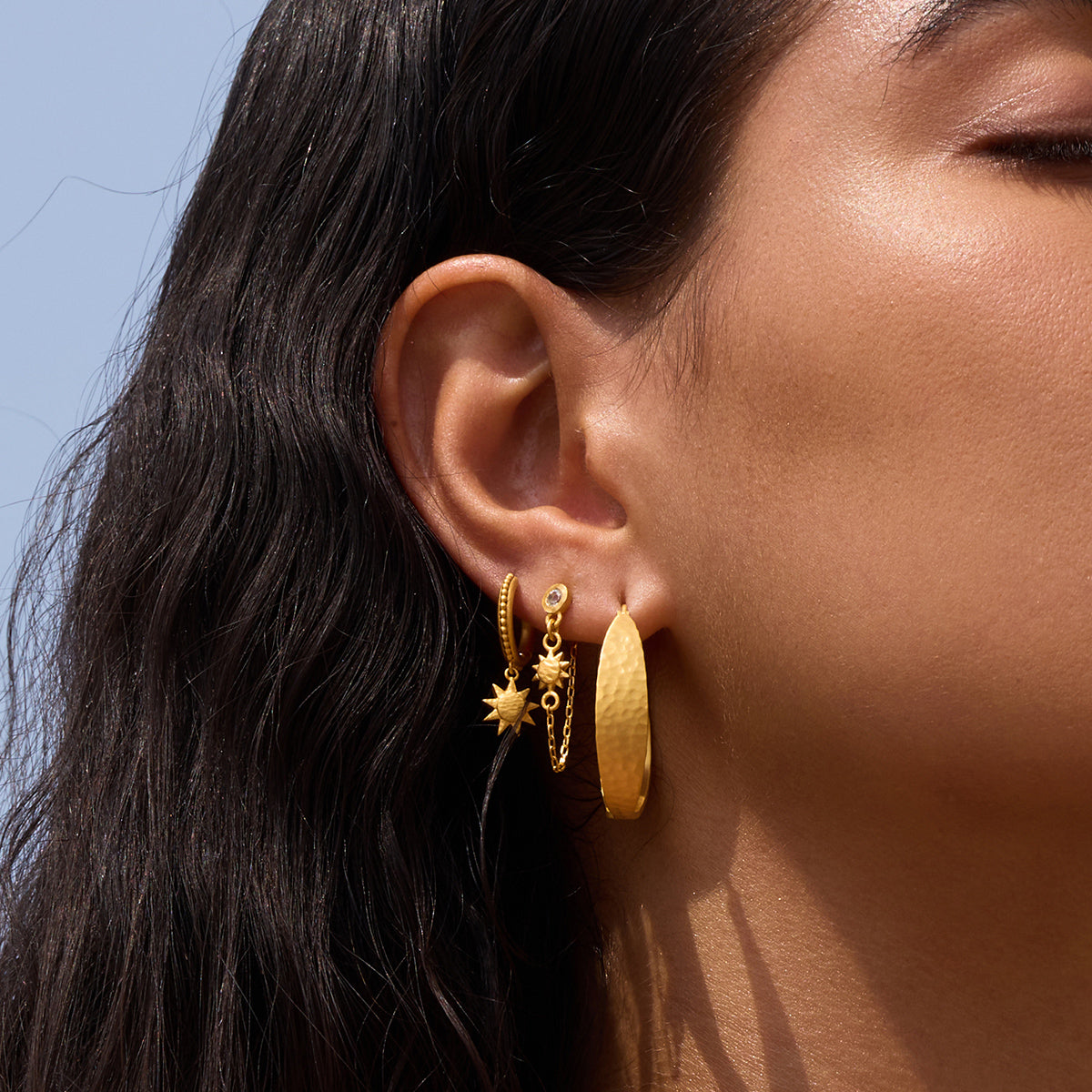 Enduring Light Gold Sun Huggie Earrings